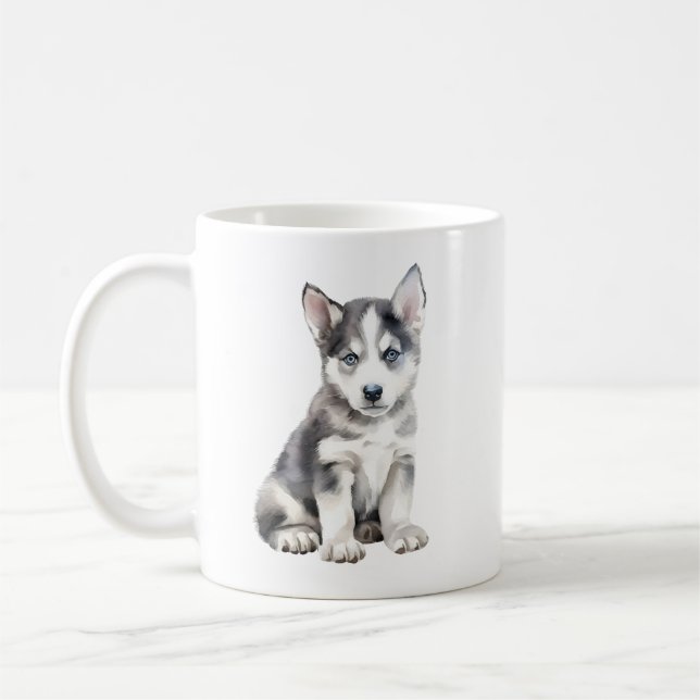 Watercolor Husky Dog Coffee Mug (Left)