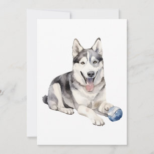 Watercolor Husky Dog Holiday Card