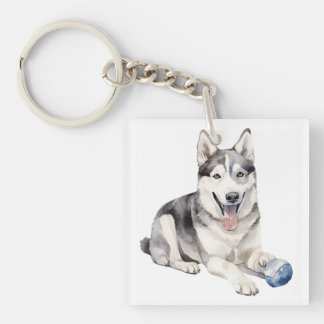 Watercolor Husky Dog Key Ring