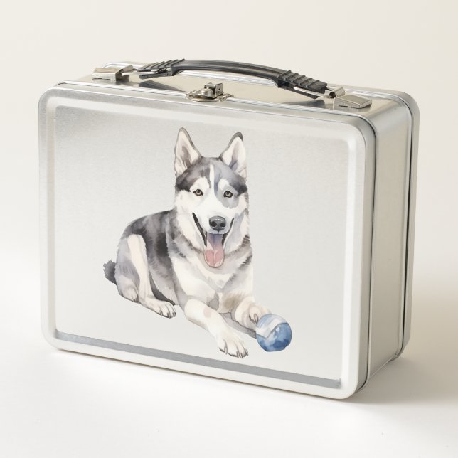 Watercolor Husky Dog Metal Lunch Box (Front)