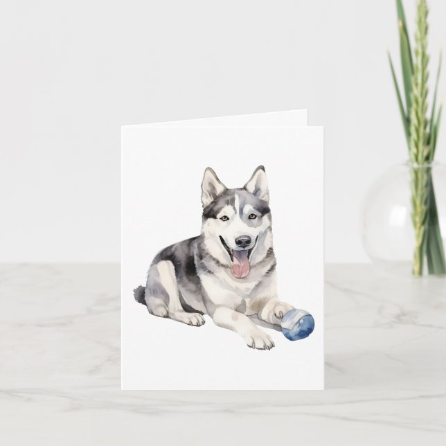 Watercolor Husky Dog Thank You Card (Front)