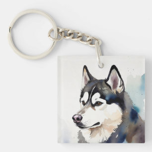 Watercolor Husky Keychain Artistic Dog Illustratio