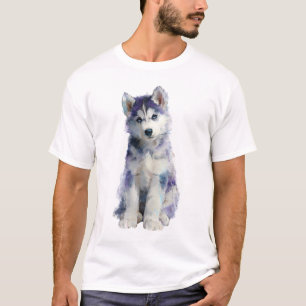 Watercolor Husky Puppy Portrait Men T-Shirt