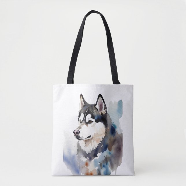 Watercolor Husky Tote Bag Artistic Dog Illustratio (Front)