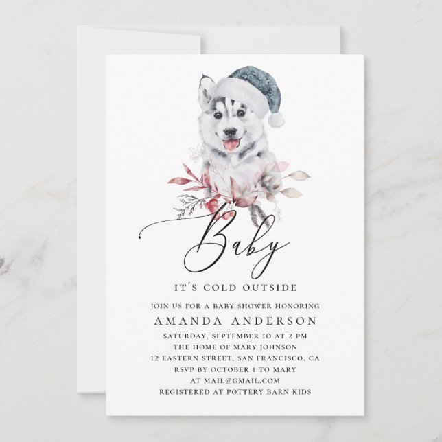 Watercolor husky. Winter dog. Boy baby shower Invitation (Front)