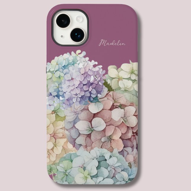 Watercolor Hydrangea Antique Fuchsia Personalised Case-Mate iPhone Case (Creator Uploaded)