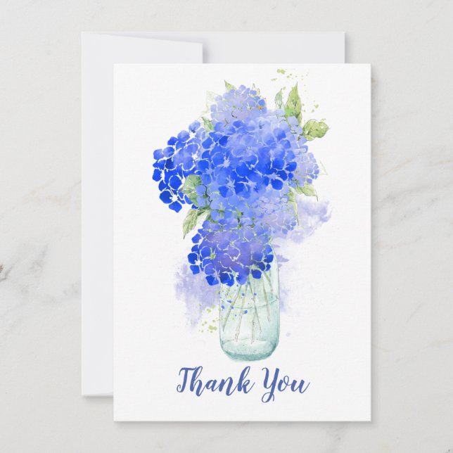 Watercolor Hydrangea Beautiful Blue Flower Thanks Thank You Card (Front)