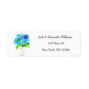 Watercolor Hydrangea Blue Floral return address
