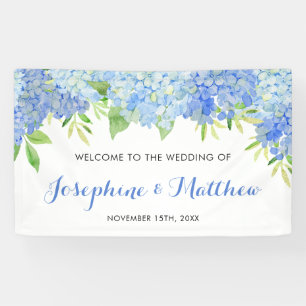 Watercolor Hydrangea Blue Floral Wedding Banner