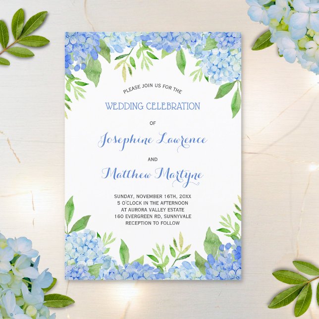 Watercolor Hydrangea Blue Floral Wedding Invitation (Creator Uploaded)