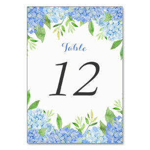 Watercolor Hydrangea Blue Floral Wedding Table Number