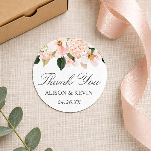 Watercolor Hydrangea Blush Pink Floral Thank You Classic Round Sticker