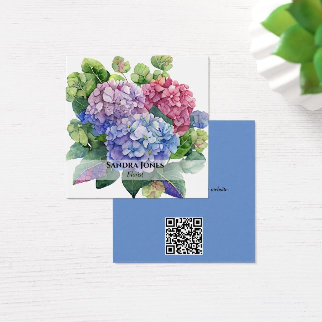 Watercolor Hydrangea Business Cards (Desk)