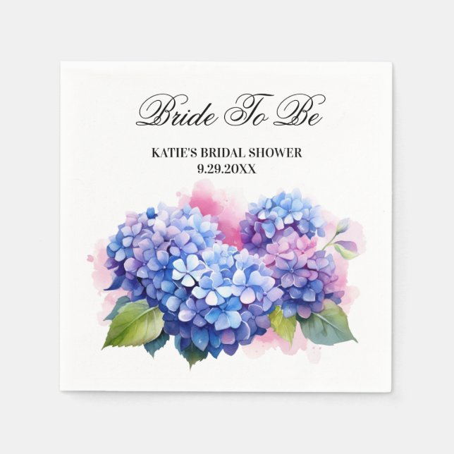 Watercolor Hydrangea Floral Bridal Shower Napkin (Front)