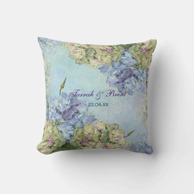 Watercolor Hydrangea Floral Cushion (Front)