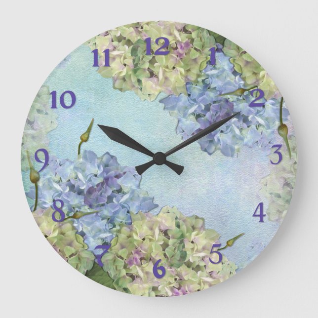 Watercolor Hydrangea Floral Large Clock (Front)