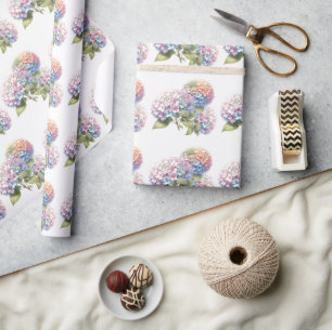 Watercolor Hydrangea Floral Pattern Wrapping Paper