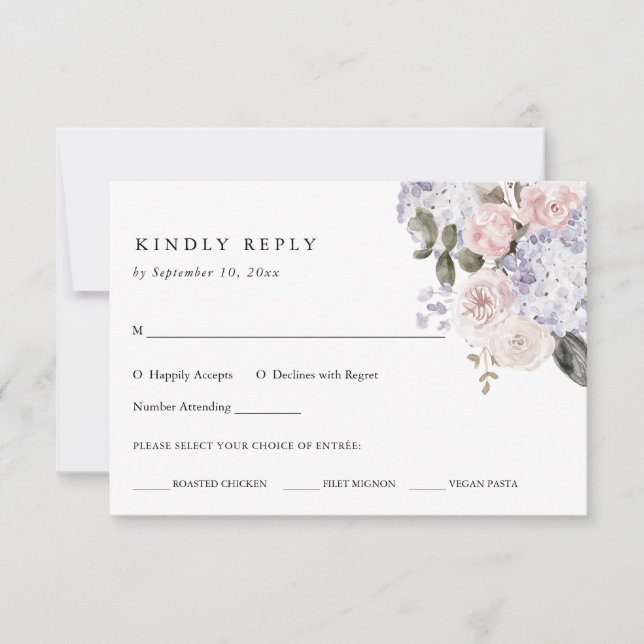 Watercolor Hydrangea Floral | Wedding Meal Choice RSVP Card (Front)
