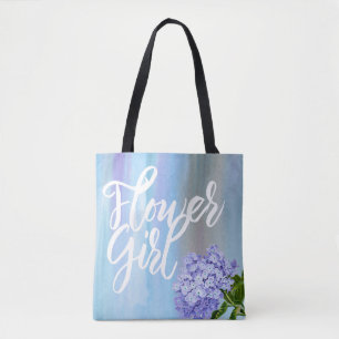 Watercolor Hydrangea Flower Girl with Name Floral Tote Bag