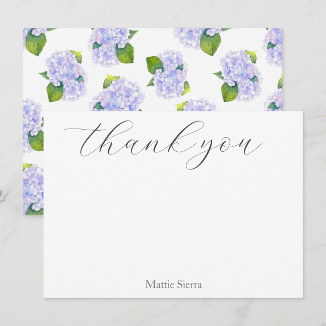 Watercolor  Hydrangea Flower Pattern Thank You Card (Front/Back)
