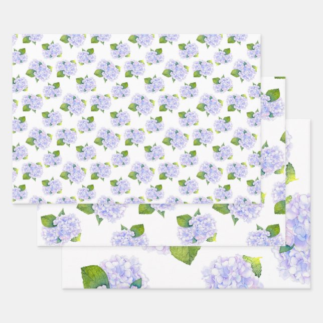 Watercolor Hydrangea Flower Pattern   Wrapping Paper Sheet (Set)