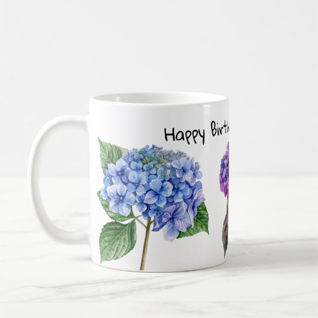 Watercolor hydrangea flowers coffee mugs (Left)