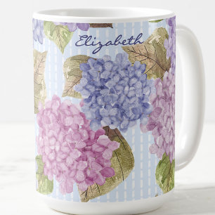 Watercolor Hydrangea Flowers Custom Name Blue Mug