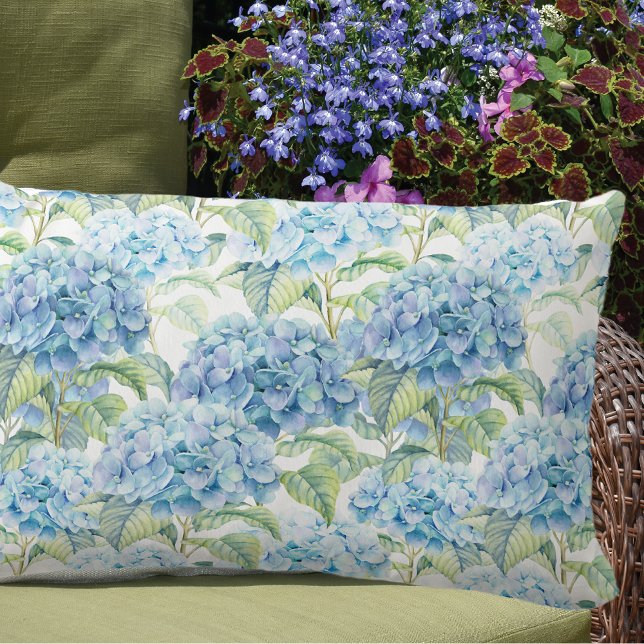 Watercolor Hydrangea Flowers Lumbar Cushion (Creator Uploaded)