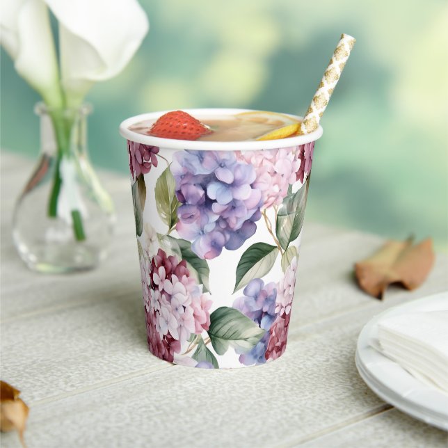 Watercolor Hydrangea Flowers Paper Cups (Insitu)