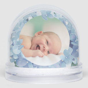 watercolor hydrangea frame Baptism thank you  Snowglobe