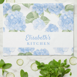 Watercolor Hydrangea Name Tea Towel