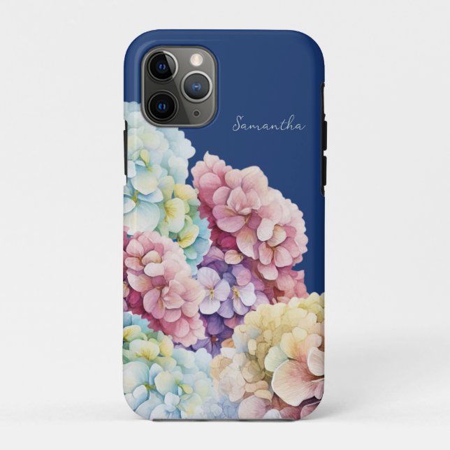 Watercolor Hydrangea Personalised Blue Case-Mate iPhone Case (Back)