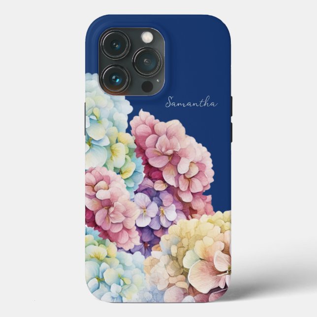 Watercolor Hydrangea Personalised Blue Case-Mate iPhone Case (Back)
