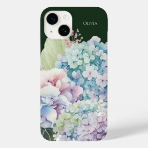 Watercolor Hydrangea Personalised Green Case-Mate iPhone 14 Case