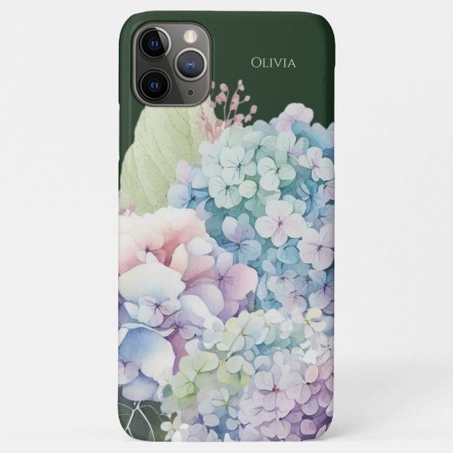 Watercolor Hydrangea Personalised Green Case-Mate iPhone Case (Back)