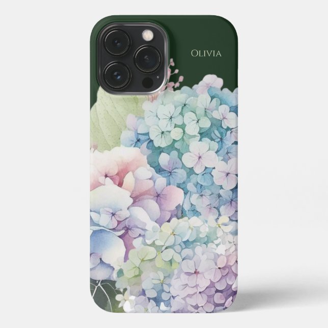 Watercolor Hydrangea Personalised Green iPhone Case (Back)