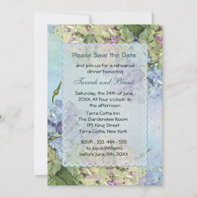 Watercolor Hydrangea Rehearsal Dinner Invitation (Front)