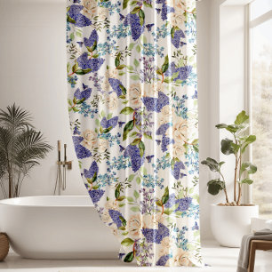 Watercolor Hydrangea & Roses Flowers Shower Curtain