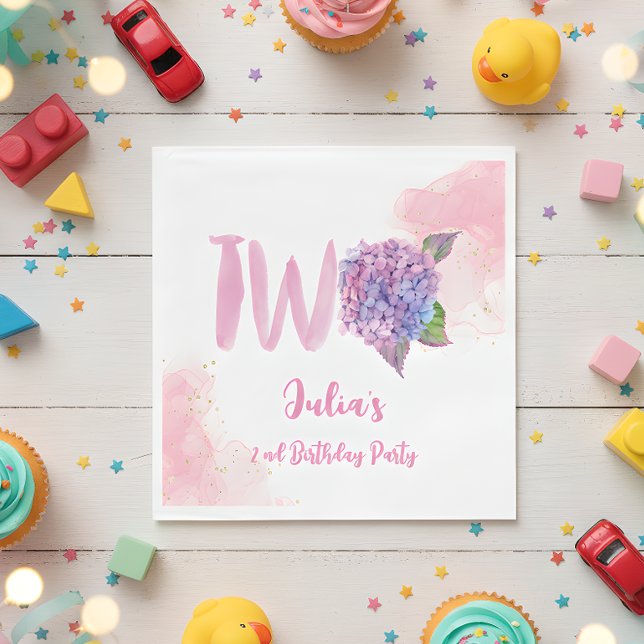 Watercolor hydrangea second Birthday Napkin (Creator Uploaded)