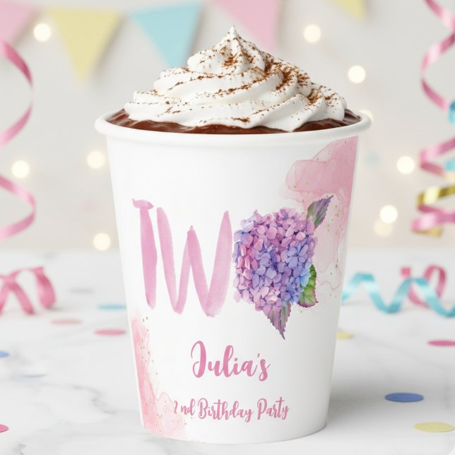 Watercolor hydrangea second Birthday Paper Cups (Creator Uploaded)