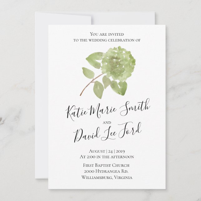 Watercolor Hydrangea Wedding Invitaion Announcement (Front)