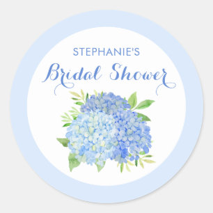 Watercolor Hydrangeas Blue Floral Bridal Shower Classic Round Sticker