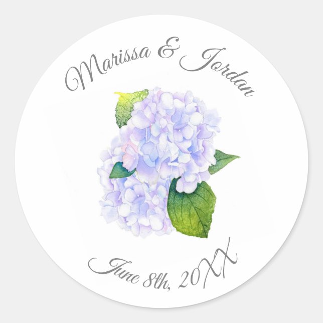 Watercolor Hydrangeas  Classic Round Sticker (Front)