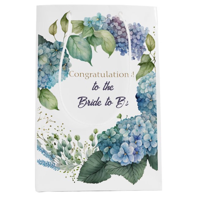 Watercolor Hydrangeas “Congratulations”  Medium Gift Bag (Front)