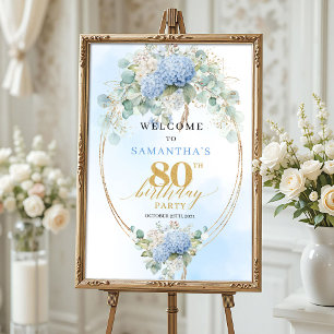 Watercolor Hydrangeas Eucalyptus 80th birthday  Poster