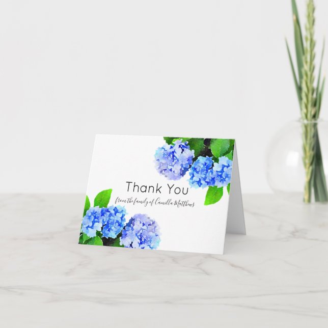 Watercolor Hydrangeas Floral Bereavement Thank You Card (Front)