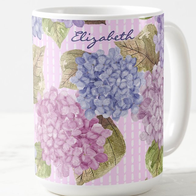 Watercolor Hydrangeas Floral Custom Name Pink Mug (Creator Uploaded)