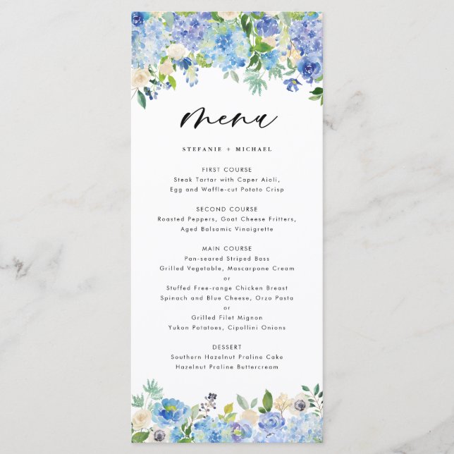 Watercolor Hydrangeas Floral Wreath Menu II (Front)