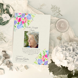 Watercolor Hydrangeas Photo Funeral Thank You Card