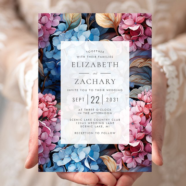 Watercolor Hydrangeas Pink Blue Wedding Invitation (Creator Uploaded)